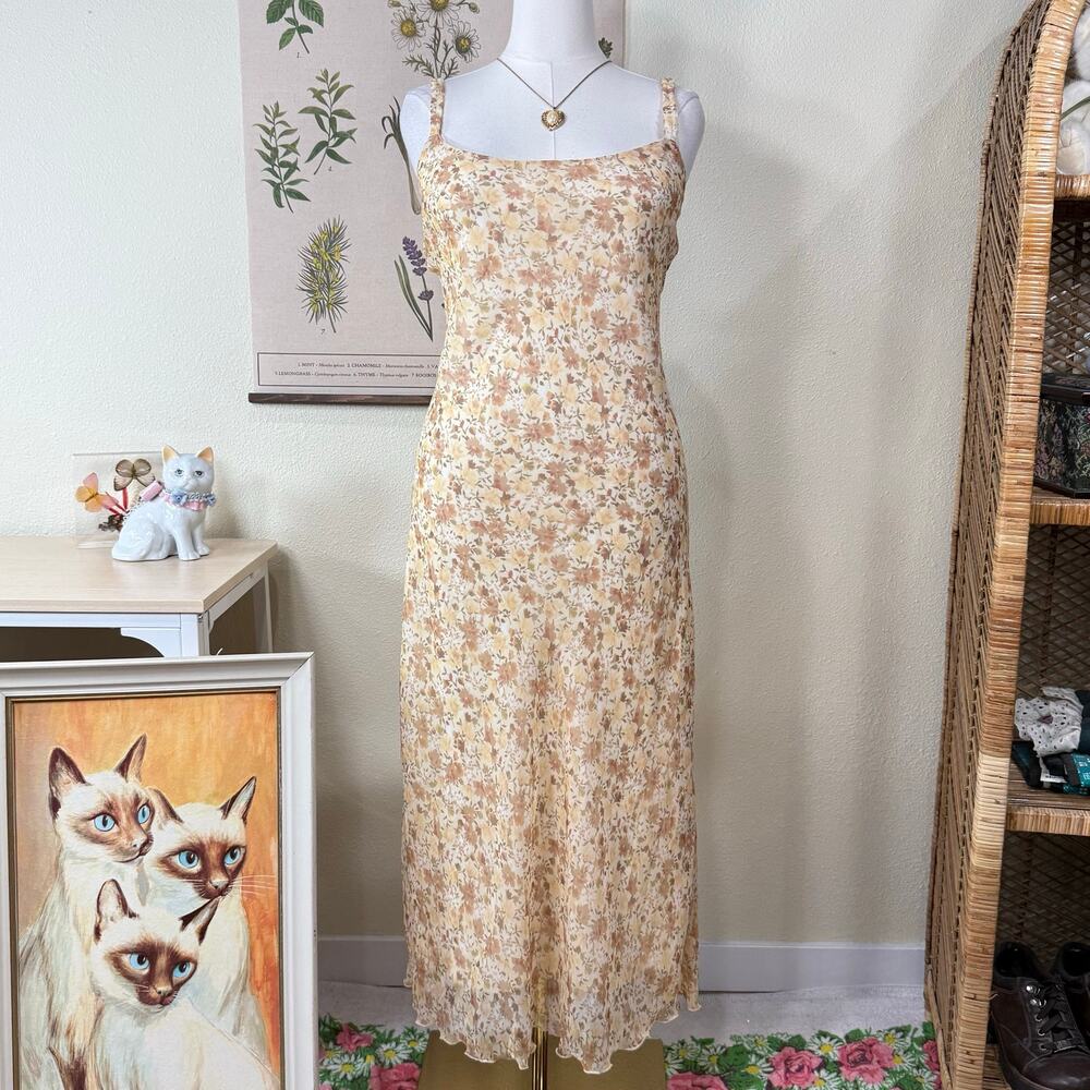 90s Y2k Floral Midi Dress Cottage Fairy Romantic Coquette Dolly Dainty Femme L